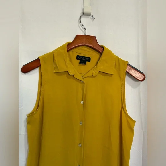 Rachel Zoe - Mustard Yellow Sleeveless Button-Down Shirt - Picture 4 of 13